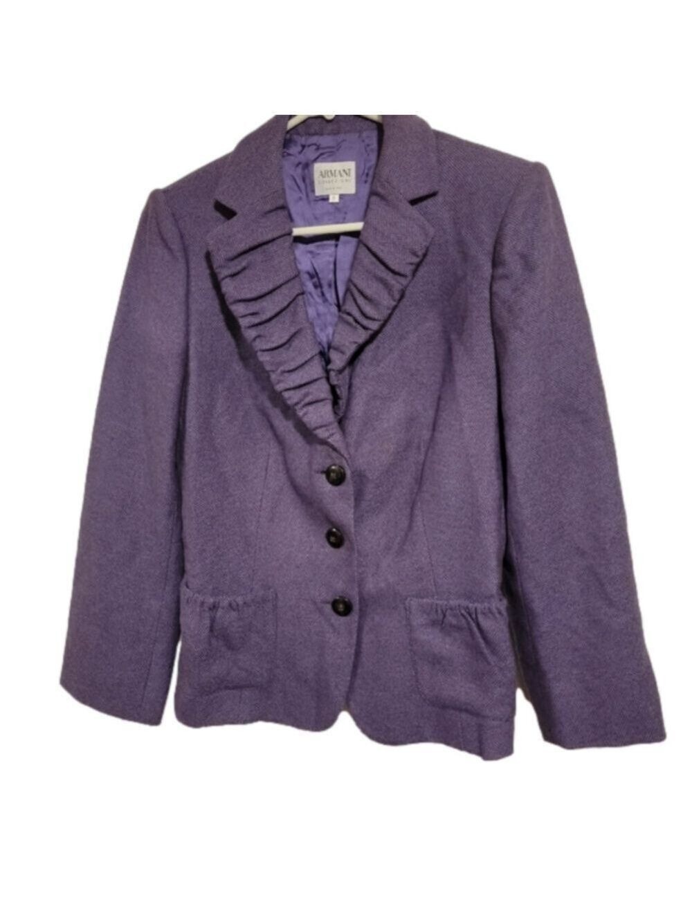 Armani Tweed Jacket Purple Virgin Wool Size 10